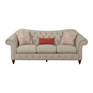 Linen-like Rolled Arm Chesterfield-style sofa